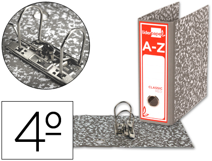 LIDERPAPEL - ARCHIVADOR DE PALANCA CUARTO CLASSIC RED Cartón ENTRECOLADO SIN RADO LOMO 80MM GRIS COMPRESOR METALIC (Ref.AZ11)