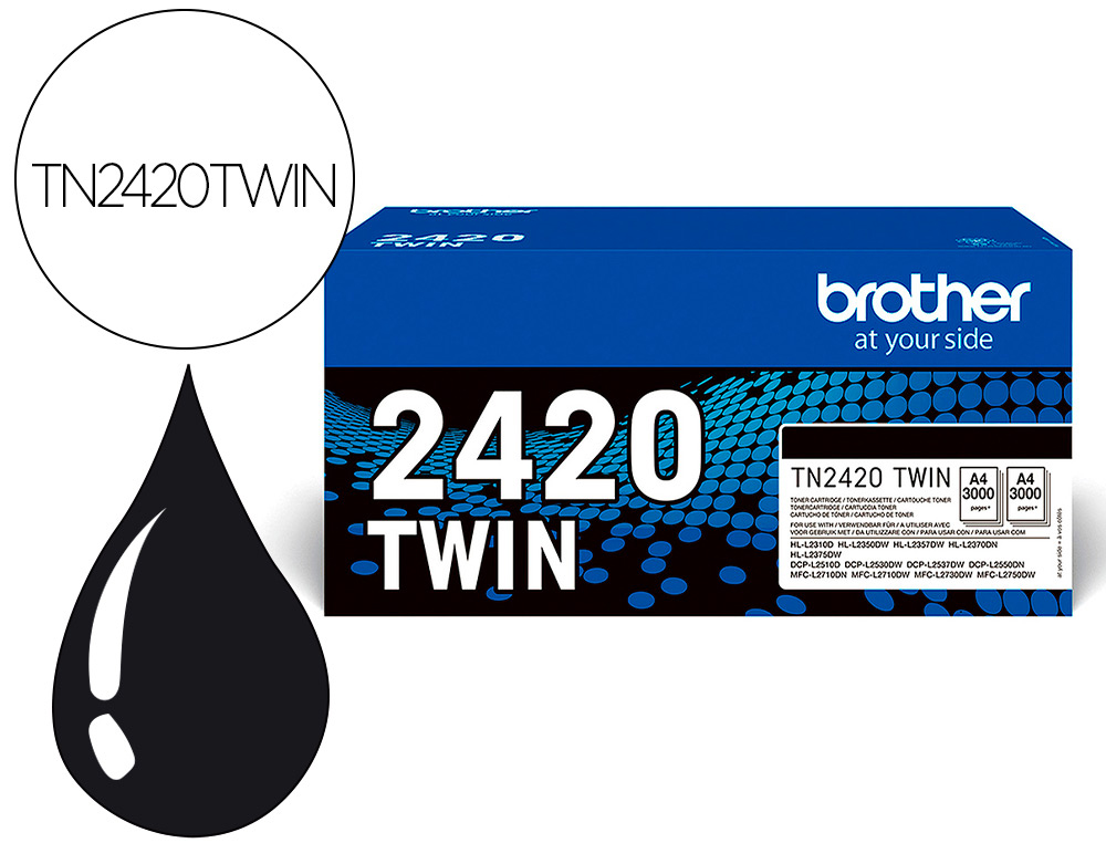 BROTHER - TONER PARA DCP-L2510/ 2530 / 2550 / HL-L2375 NEGRO 3000 PAGINAS PACK 2 UNIDADES (Ref.TN2420TWIN)