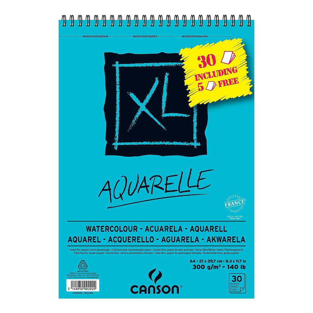 CANSON - BLOC ACUARELA AQUARELLE FINO XL ESPIRAL 25 + 5(GRATIS) HOJAS 300GR 21X29,7CM -5U- (Ref.C400110016)