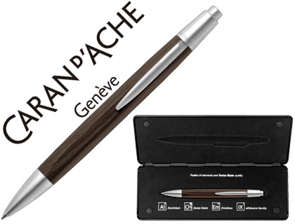 CARAN D'ACHE - BOLIGRAFO ALCHEMIX CUERPO MADERA WENGE ADORNOS CROMADOS BRILLANTE CON ESTUCHE PUNTA MEDIA (Ref.4881-495)
