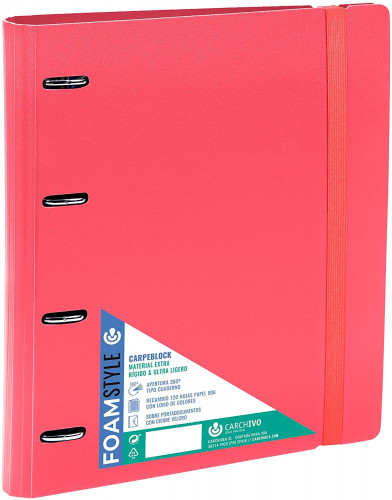 CARCHIVO - CARPEBLOC FOAM STYLE PP A4 4 an.MIXTAS 35mm con REC. 120 hj. CUADRIC.4x4 ROJO (Ref.12407412)