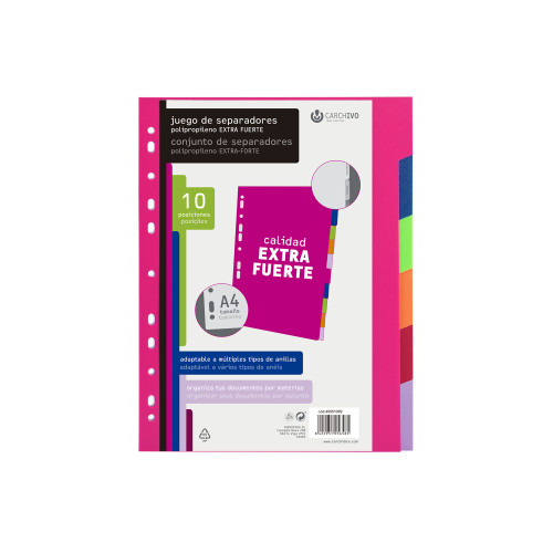 CARCHIVO - SEPARADORES PP EXTRA FUERTE A4 10 pestañas 11 taladros (Ref.49051099)