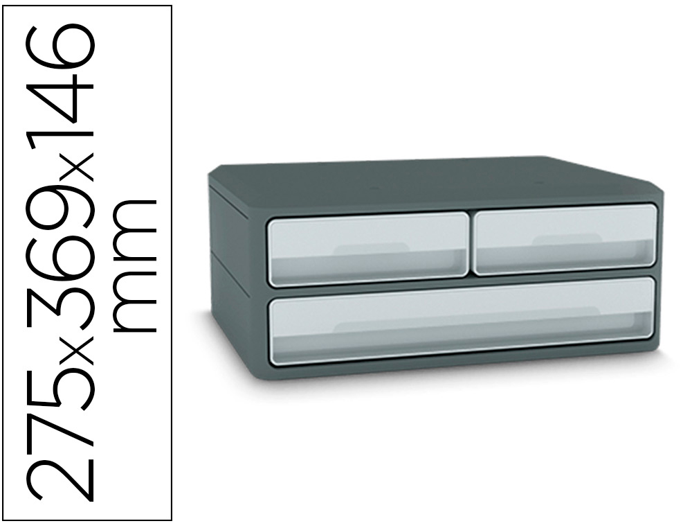 CEP - FICHERO CAJONES DE SOBREMESA MOOV UP RECICLADO 80% 3 CAJONES COLOR GRIS 275X369X146 MM (Ref.1090216361)