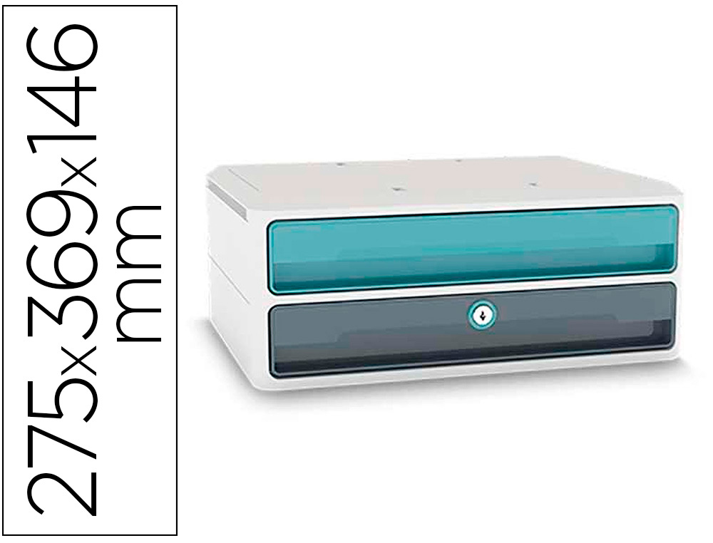 CEP - FICHERO CAJONES DE SOBREMESA MOOV UP RECICLADO 80% CON CERRADURA 2 CAJONES COLOR AZUL/GRIS 275X369X146 MM (Ref.1091112961)