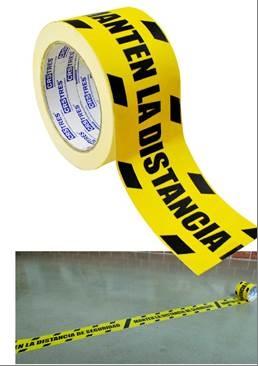 CINTA DE SEÑALIZACIÓN ADHESIVA 72MM X 25METROS AMARILLO/NEGRO "MANTENGA LA DISTANCIA" (Ref.41574)