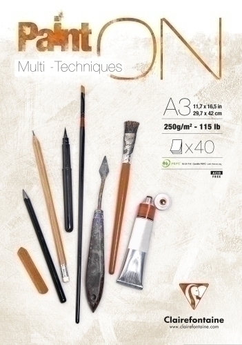CLAIREFONTAINE - BLOCK DE DIBUJO PAINT"ON MULTITECNICAS A3 250g 40h (Ref.96536C)