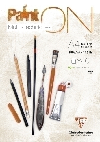 CLAIREFONTAINE - BLOCK DE DIBUJO PAINT"ON MULTITECNICAS A4 250g 40h (Ref.96537C)
