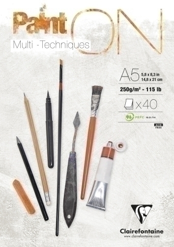CLAIREFONTAINE - BLOCK DE DIBUJO PAINT"ON MULTITECNICAS A5 250g 40h (Ref.96538C)