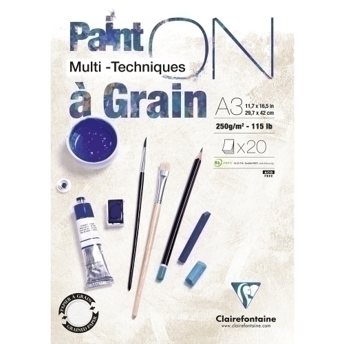 CLAIREFONTAINE - BLOCK DE DIBUJO PAINT"ON MULTITECNICAS CON GRANO A3 250g 20h (Ref.975050C)
