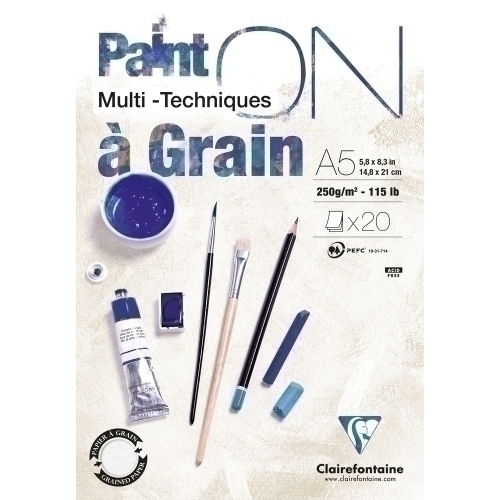 CLAIREFONTAINE - BLOCK DE DIBUJO PAINT"ON MULTITECNICAS CON GRANO A5 250g 20h (Ref.975048C)