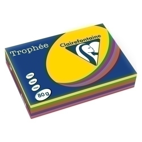 CLAIREFONTAINE - PAPEL de COLOR A4 TROPHEE 80g 500h SURTIDO INTENSOS VIVOS (5x 100h Salmon, Azul, Verde, Canario, Rosa) (Ref.1704SC)