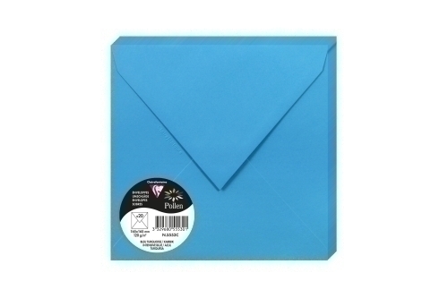 CLAIREFONTAINE - SOBRE POLLEN 165x165 120g AZUL TURQUESA PAQUETE DE 20 (Ref.5553C)