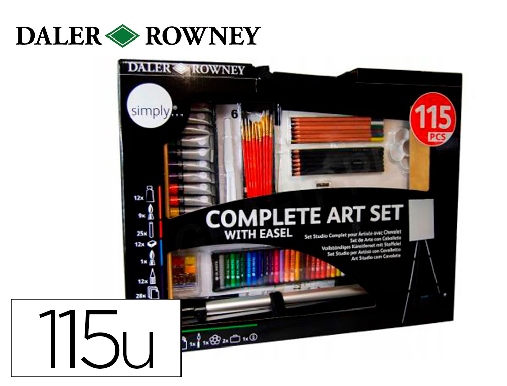 DALER ROWNEY - LAPICES SET ARTE COMPLETO CON CABALLETE de 115 PIEZAS (Ref.D196500604)