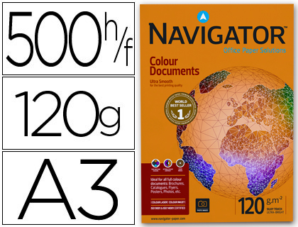 NAVIGATOR - PAPEL FOTOCOPIADORA DIN A3 120 GRAMOS PAQUETE DE 500 HOJAS (Ref.NAV-120-A3)