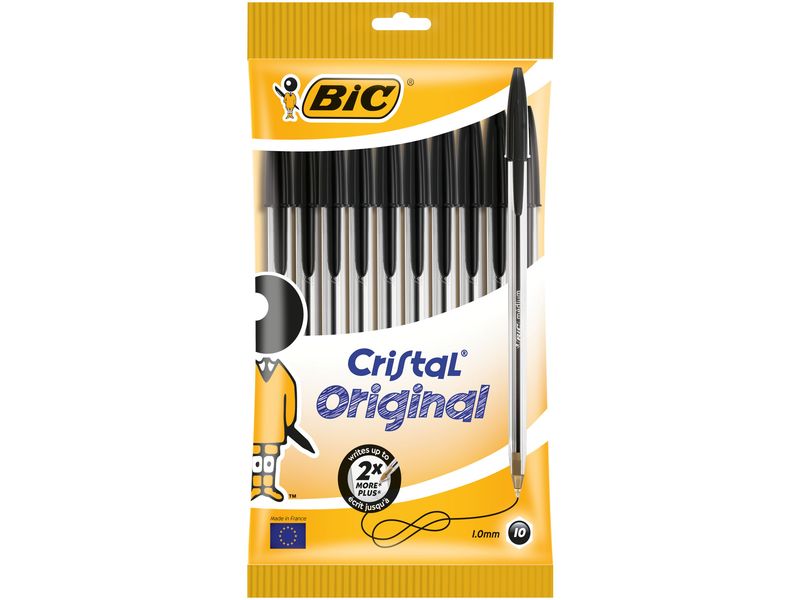 BIC - Bolsa 10 bolígrafos Cristal negros. Trazo 0,4mm. (Ref.830864)