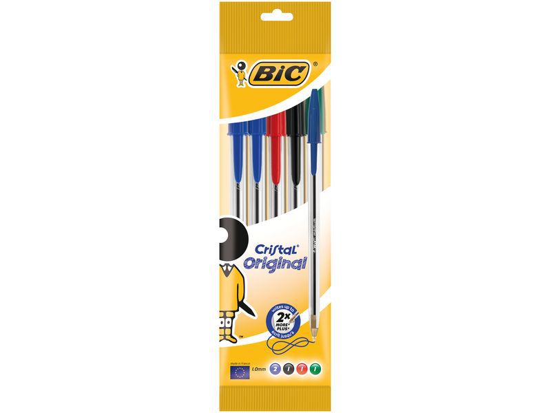 BIC - Boligrafo Cristal 5 ud 3 Azules,Negro,Rojo y Verde (Ref.802054)