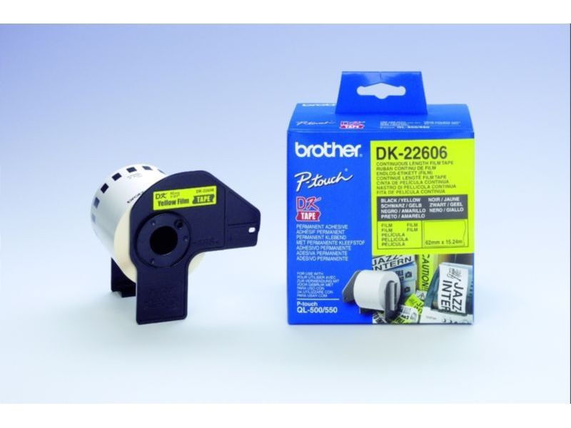 BROTHER - Cinta (DK Label) Negro/amarillo 62mmx15m Laminadas (Ref.DK22606)