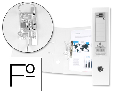 LIDERPAPEL - ARCHIVADOR DE PALANCA FOLIO DOCUMENTA FORRADO PVC CON RADO LOMO 75MM BLANCO CON COMPRESOR (Ref.AZ51)