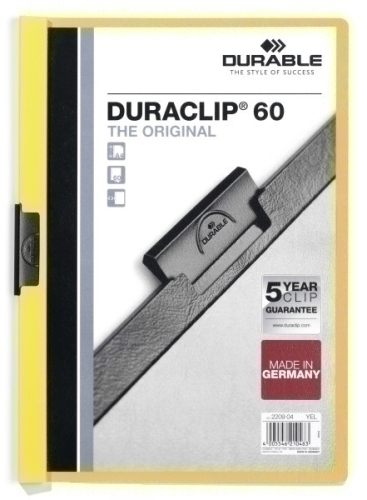 DURABLE - DOSSIER CLIP DURACLIP PVC A4 2209 pinza METAL 60h AMARILLO (Ref.220904)