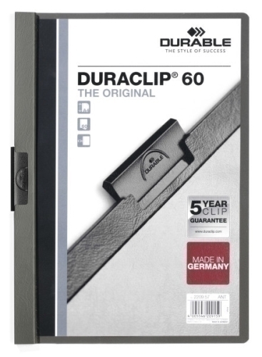 DURABLE - DOSSIER CLIP DURACLIP PVC A4 2209 pinza METAL 60h GRIS ANTRACITA (Ref.220957)