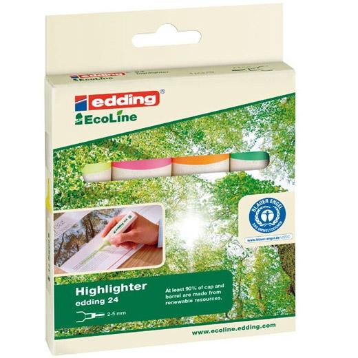 EDDING - ESTUCHE CARTONCON 4 MARCADORES ECOLINE 24. AMARILLO, NARANJA, ROSA Y VERDE CLARO (Ref.24-4-S)