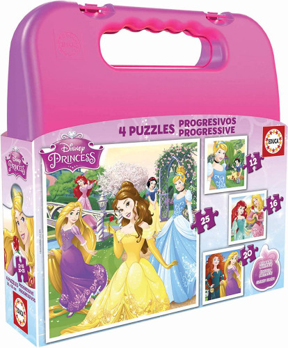 EDUCA BORRÁS - MALETA PUZZLES PROGRESIVOS PRINCESAS DISNEY 12-16-20-25 DE 3-6 AÑOS EDUCA BORRAS (Ref.16508)