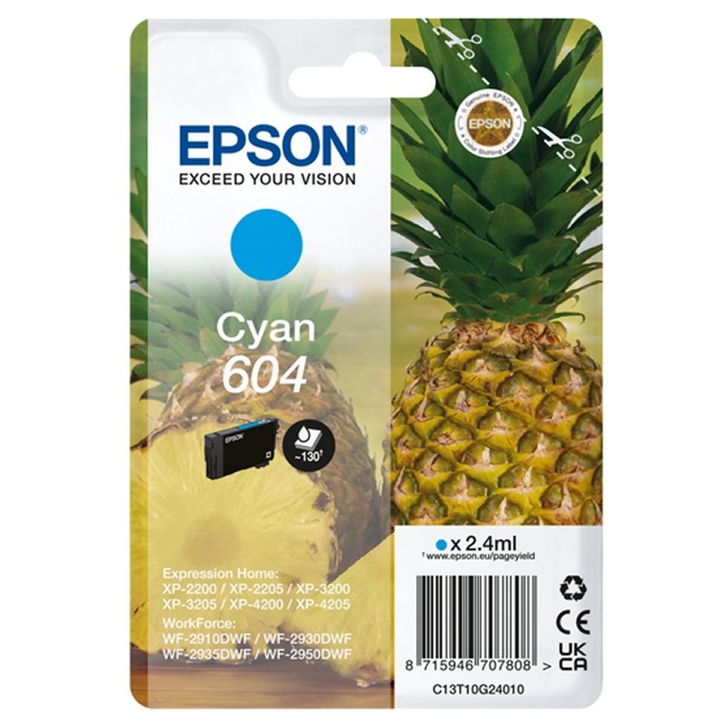 EPSON - Cartucho Cian 604 XP-2200, WF-2910DWF Piña (Ref.C13T10G24010)