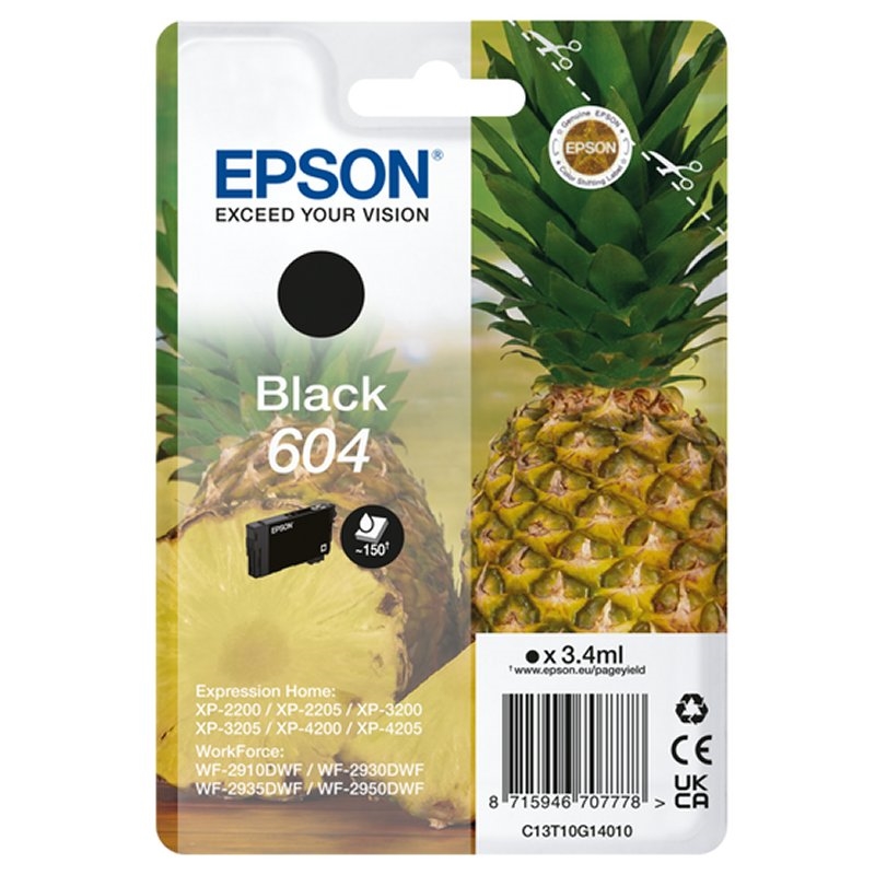 EPSON - Cartucho Negro 604 XP-2200, WF-2910DWF Piña (Ref.C13T10G14010)