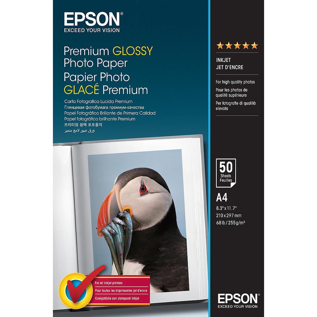 EPSON - Papel Premium Glossy Photo 255g, 50 Hojas de A4 (Ref.C13S041624)