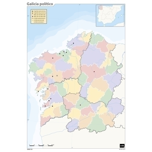 ERIK - MAPA MUDO COLOR POLITICO GALICIA (Ref.MM0139)