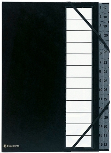 EXACOMPTA - CLASIFICADOR lomo FUELLE ORDONATOR CARTON A4 32 SEPARAD. (1-32) GOMAS NEGRO (Ref.56032E)
