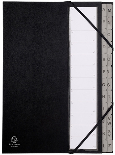 EXACOMPTA - CLASIFICADOR lomo FUELLE PP A4 24 SEPARAD. (A-Z) GOMAS NEGRO (Ref.56090E)