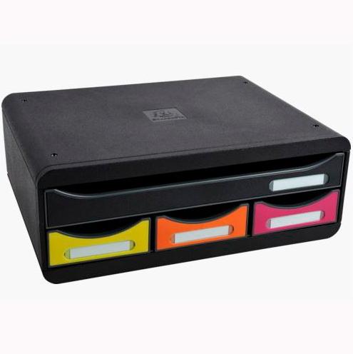 EXACOMPTA - MODULO TOOLBOX MINI 4 CAJONES NEGRO MULTICOLOR 270X355X135 MM (Ref.319798D)