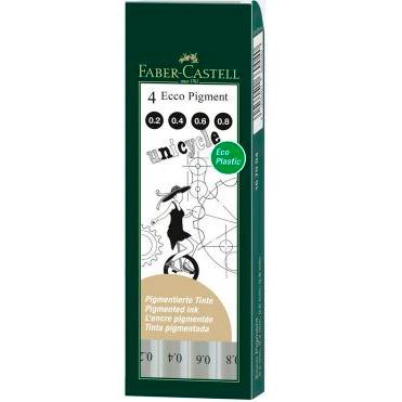 FABER CASTELL - ROTULADORES CALIBRADOS ECCO PIGMENT 0,2-0,4-0,6-0,8 MM NEGRO -ESTUCHE 4U- (Ref.167004)