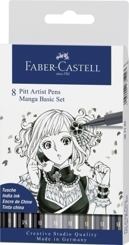 FABER CASTELL - ROTULADOR FIBRA PITT MANGA ESTUCHE DE 8 (NEGRO Y GRIS) (Ref.167107)