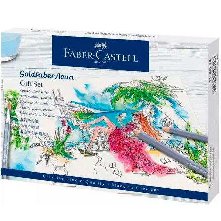 FABER CASTELL - SET GOLDFABER AQUA 12 LÁPICES DE GRAFITO ACUARELABLES + PINCEL + ACCESORIOS -ESTUCHE 18 PIEZAS- (Ref.114614)