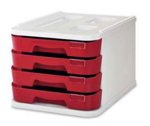 FAIBO - MODULO DE 4 CAJONES POLIESTIRENO ROJO FLUOR (Ref.1000M-53)