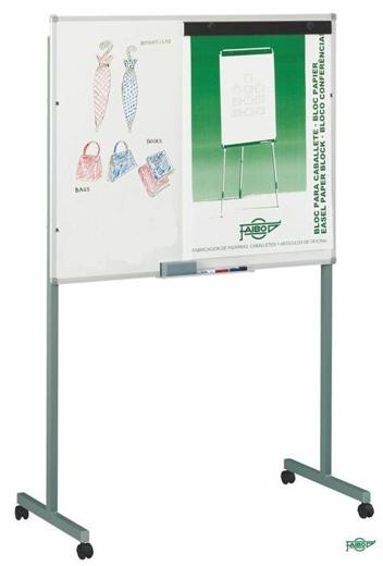 FAIBO - PIZARRA BLANCA ESTRATIFICADA BLANCA CON PINZAS PARA BLOCS Y SOPORTE METÁLICO CON RUEDAS CON CAJETIN 40CM (Ref.11-D4)