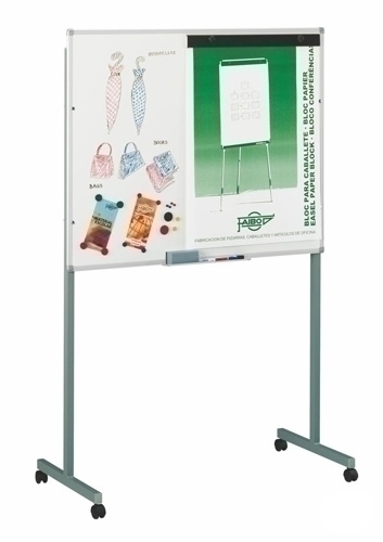 FAIBO - PIZARRA BLANCA MAGNETICA VITRIFICADA 122x100 cm con SOPORTE METALICO con RUEDAS, PINZA para BLOCK y CAJETIN de 40 cm (Ref.1011-D3)