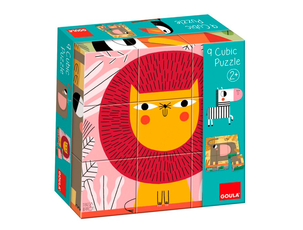 GOULA - PUZLE CUBOS DE CARTON ANIMALES SELVA 6 ESCENAS DIFERENTES 9 PIEZAS (Ref.53469)