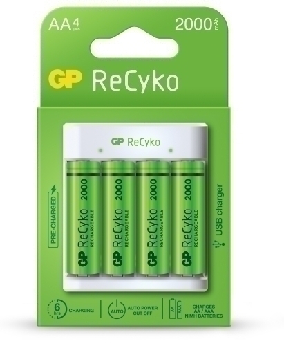 GP - CARGADOR DE PILAS + 4 PILAS (2x AA 2100 Mah + 2x AAA 850 Mah) (Ref.G641)