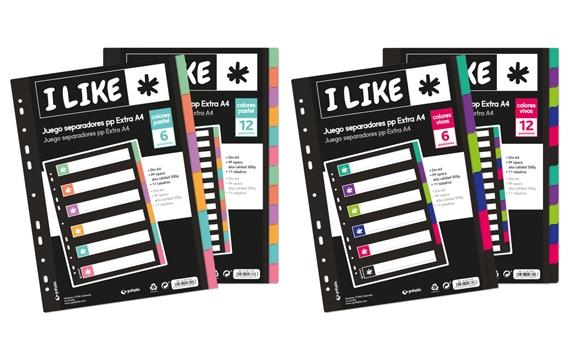 GRAFOPLÁS - SEPARADORES LIKE MULTITALADRO 11 PP OPACO 6 POSICIONES A4 SURTIDOS PASTEL (Ref.41261200)