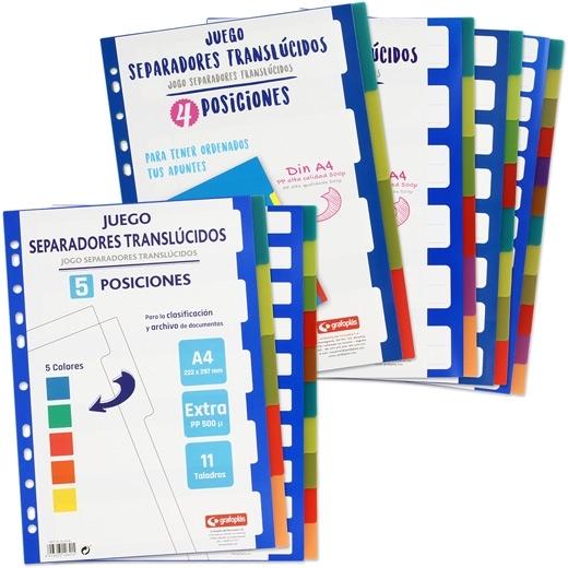 GRAFOPLÁS - SEPARADORES MULTITALADRO 11 PP 0,5 TRANSLÚCIDO EXTRA 8 POSICIONES A4 SURTIDOS (Ref.41260500)