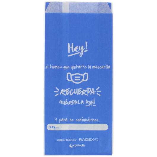 GRAFOPLÁS - SOBRE HIGIÉNICO PARA GUARDAR LA MASCARILLA C/FUELLE PAPEL AZUL PACK -10U- (Ref.85002430)