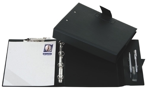 IBERPLAS - CARPETA de ANILLAS con PINZA MINICLIP SUPERIOR PVC ESCOLAR Fº 4 an.25mm REDONDAS con PORTABOLIGRAFO NEGRO (Ref.515RA4-00)