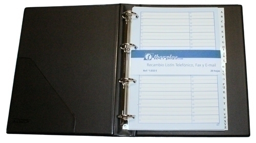 IBERPLAS - LISTIN TELEFONICO 4 anillas 4º 25mm A-Z 20 pestañas y RECAMBIO imit.PIEL MARRON (Ref.1037I-04)