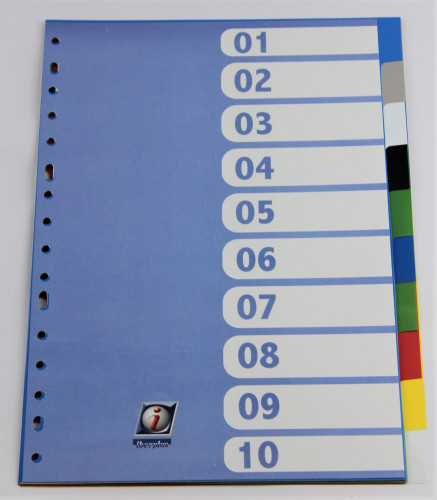 IBERPLAS - SEPARADOR FORMATO FOLIO PVC MULTITALADRO 10 PESTAÑAS OPACO (Ref.717OM)