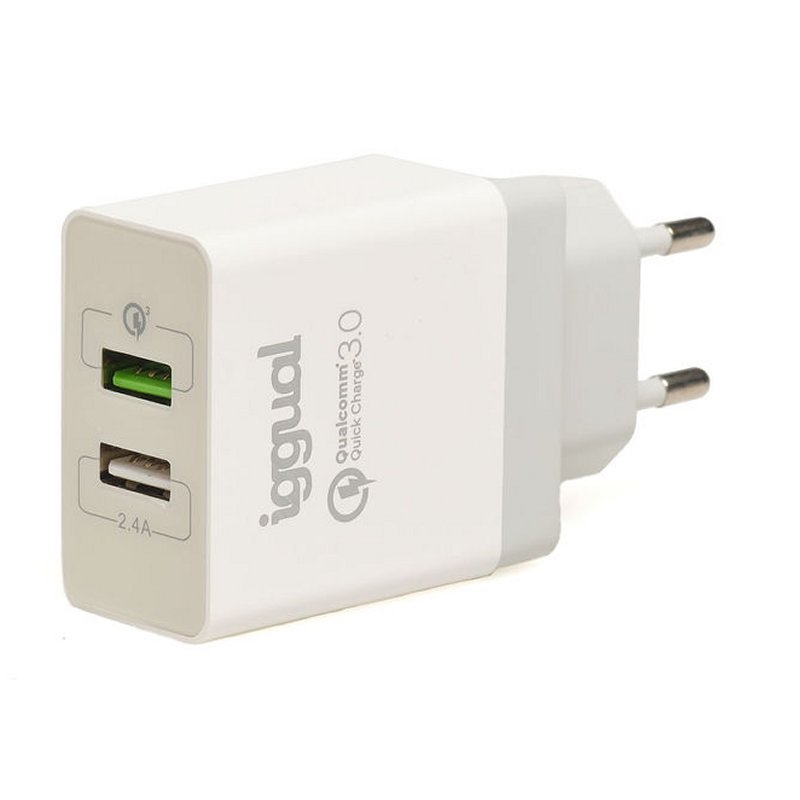 IGGUAL - Cargador 2xUSB carga rápida QC3.0 30W (Ref.IGG317389)