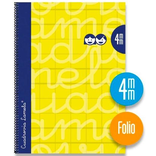 LAMELA - CUADERNO ESPIRAL CUBIERTA EXTRADURA 80H FOLIO CUADRÍCULA 4MM C/ MARGEN AMARILLO PACK -5U- (Ref.7FTE04AM)