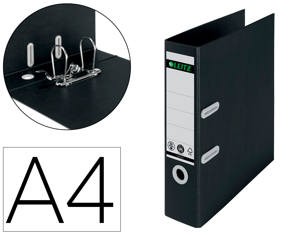 LEITZ - ARCHIVADOR palanca RECYCLE A4 180º 80mm NEGRO (Ref.10180095)